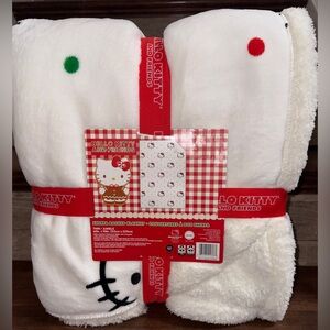 🎄Cute 🥰 Xmas Collection Hello Kitty Sherpa Backed Blanket Twin Size 60” x 90”NEW